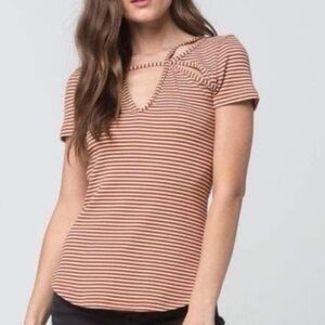 FREE PEOPLE Frenchie Striped Short Sleeve Top, Cayenne Combo, High Stretch, L